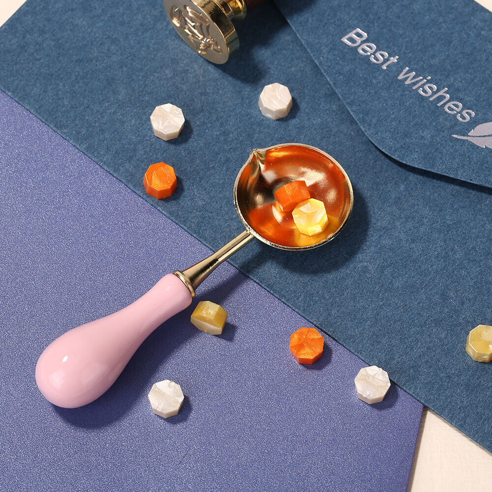 Wood Handle Sealing Wax Spoon Wax Bead Tablet Melting Spoons Craft (Pink)