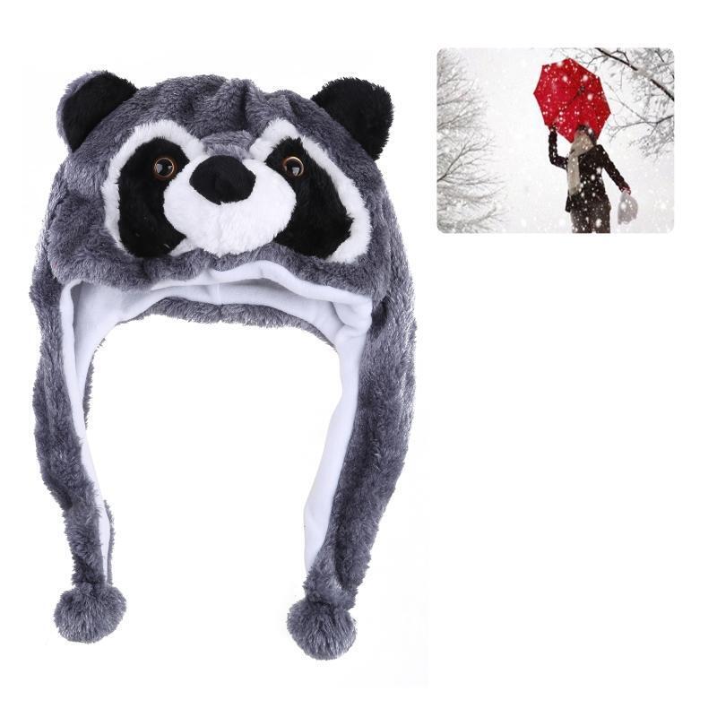 Raccoon Animal Plush Hat for Boys Girls Women Men Halloween Costume Beanies Cap