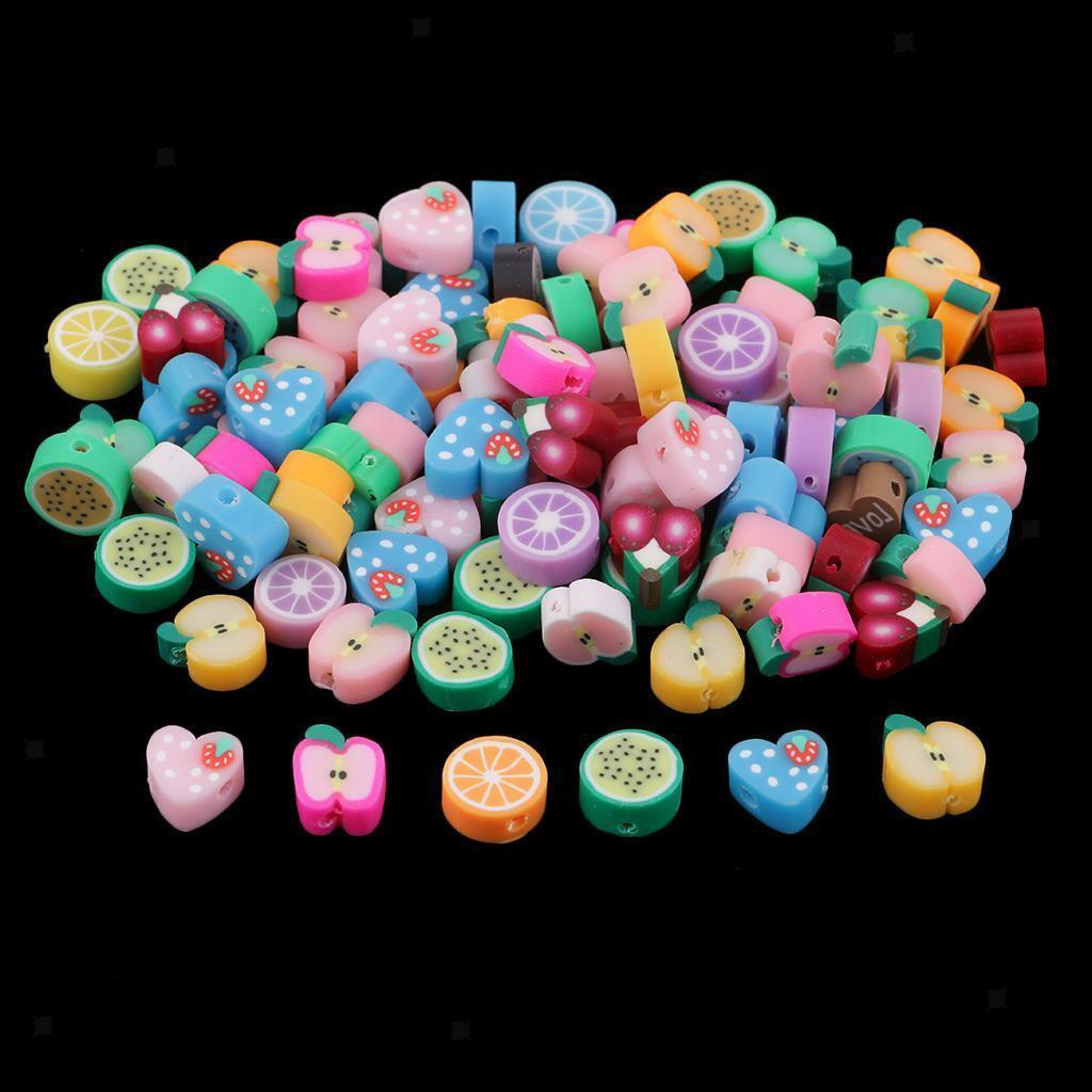 100 *   Mixed   Handmade   Polymer   Clay   Fruits   Flat   Spacer   Bead