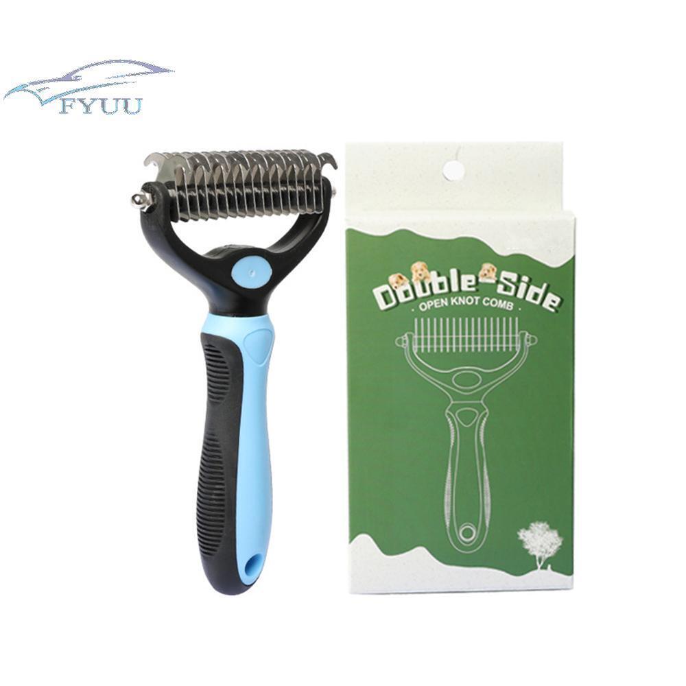 Blue Large Size Pet Grooming Tool 2 Side Undercoat Rake Effective Dematting Comb