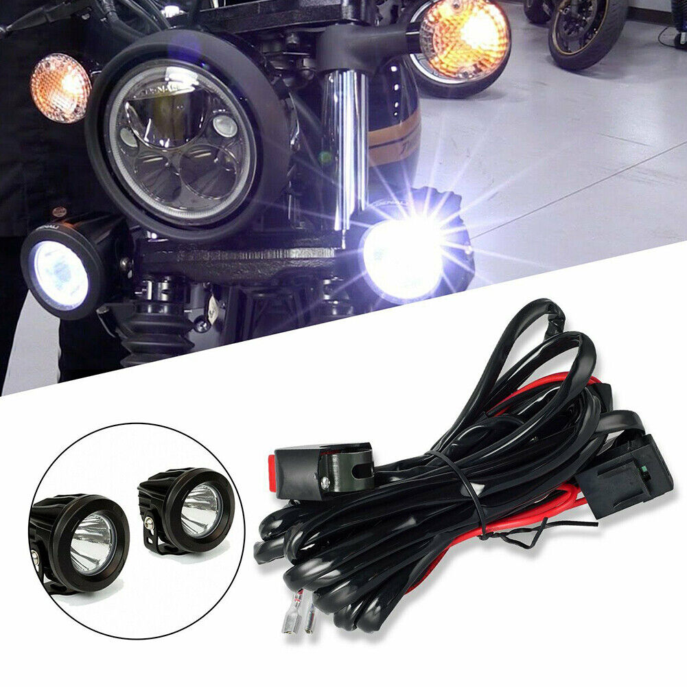 Motorcycle Fog Light Wiring Harness LED Lamp Headlamp Refit Switch Cable