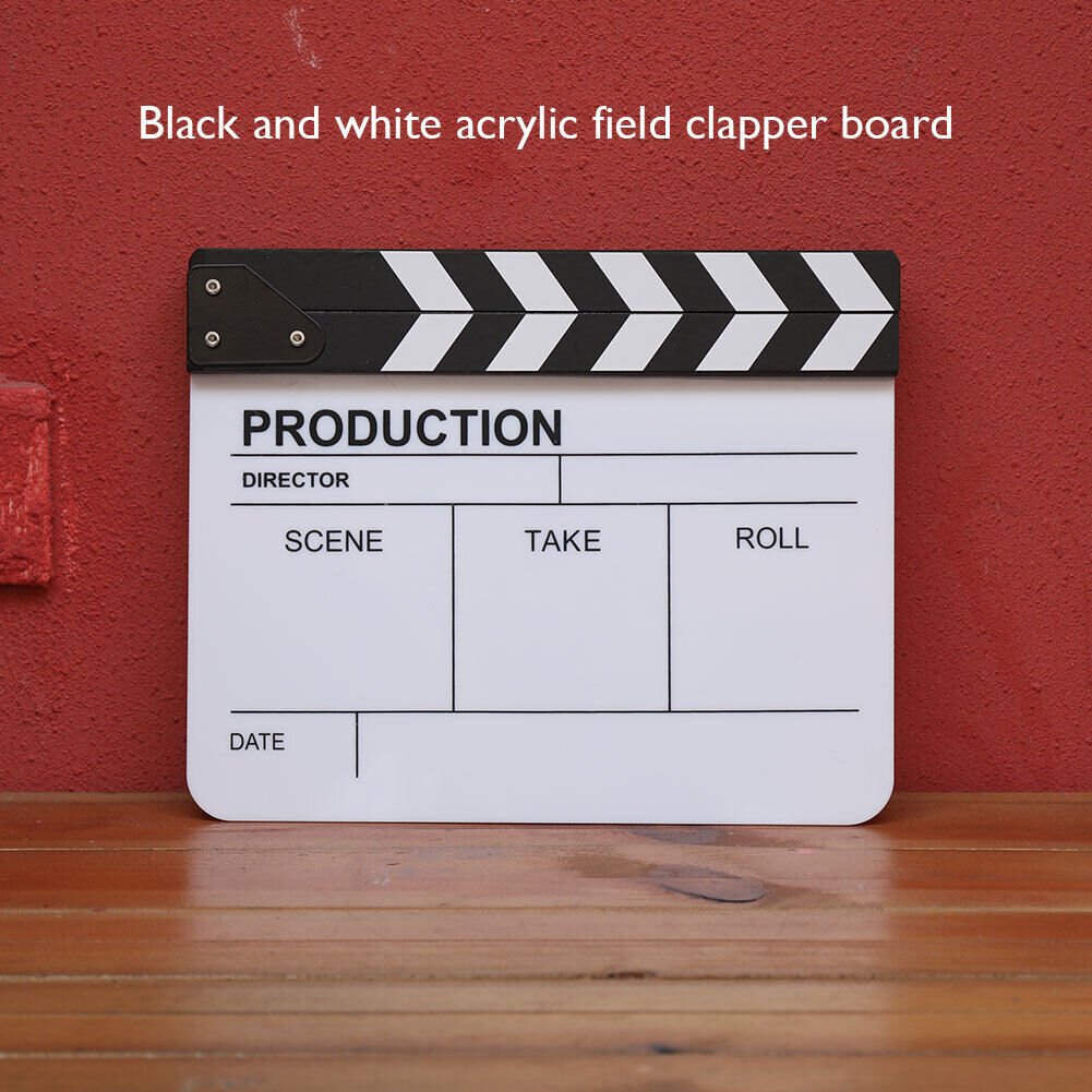 Movie Clap Board Film Slate Clapper Board with Eraser + Pen Black White