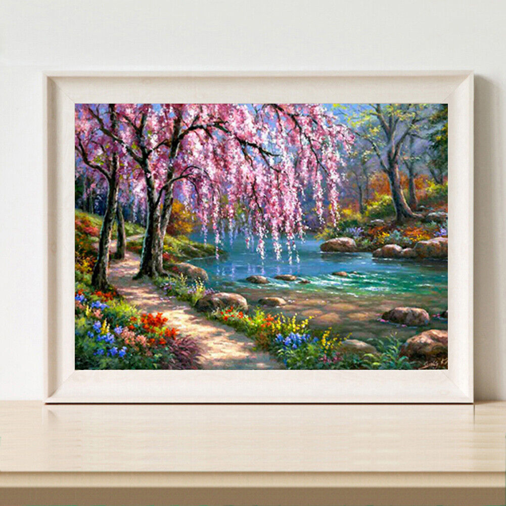 Full Square Drill Cross Stitch River Tree Embroidery Diamond Painting Craft