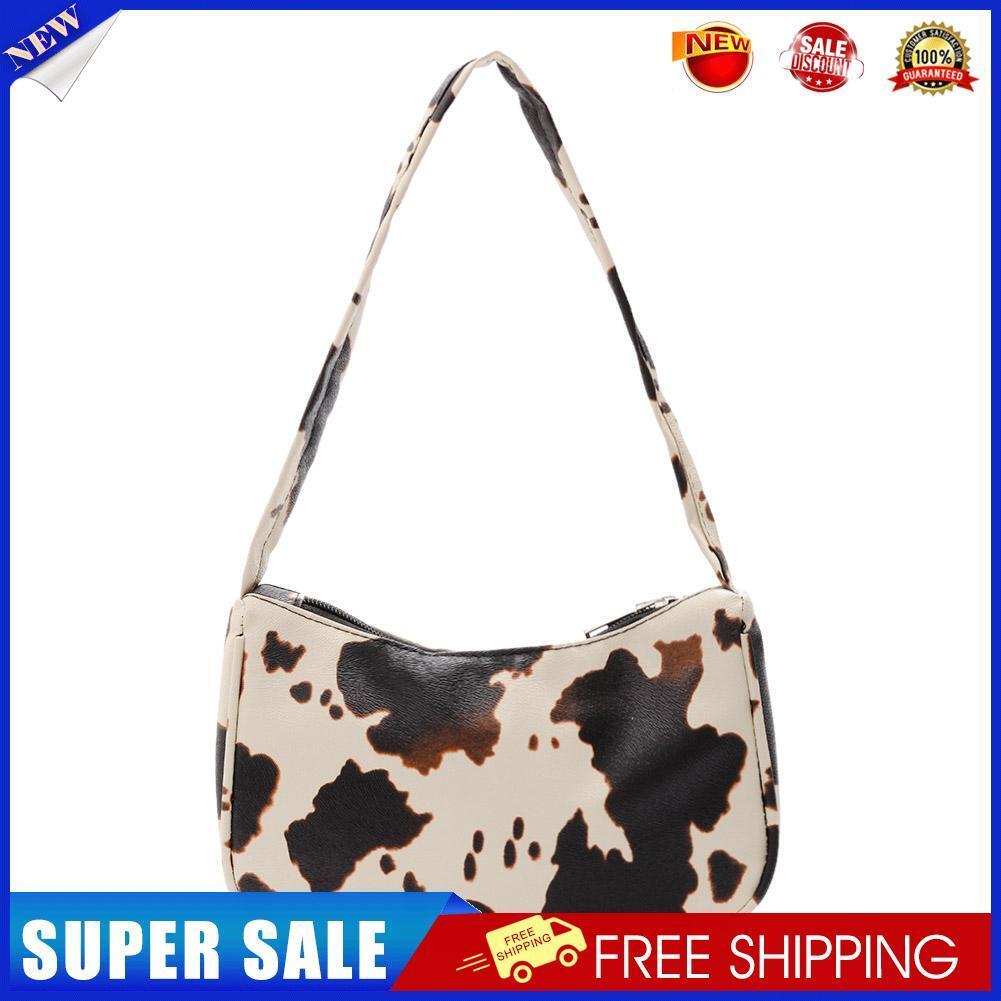 Cow Dot Printed Handbag Women PU Totes Small Underarm Shoulder Bag (Beige)