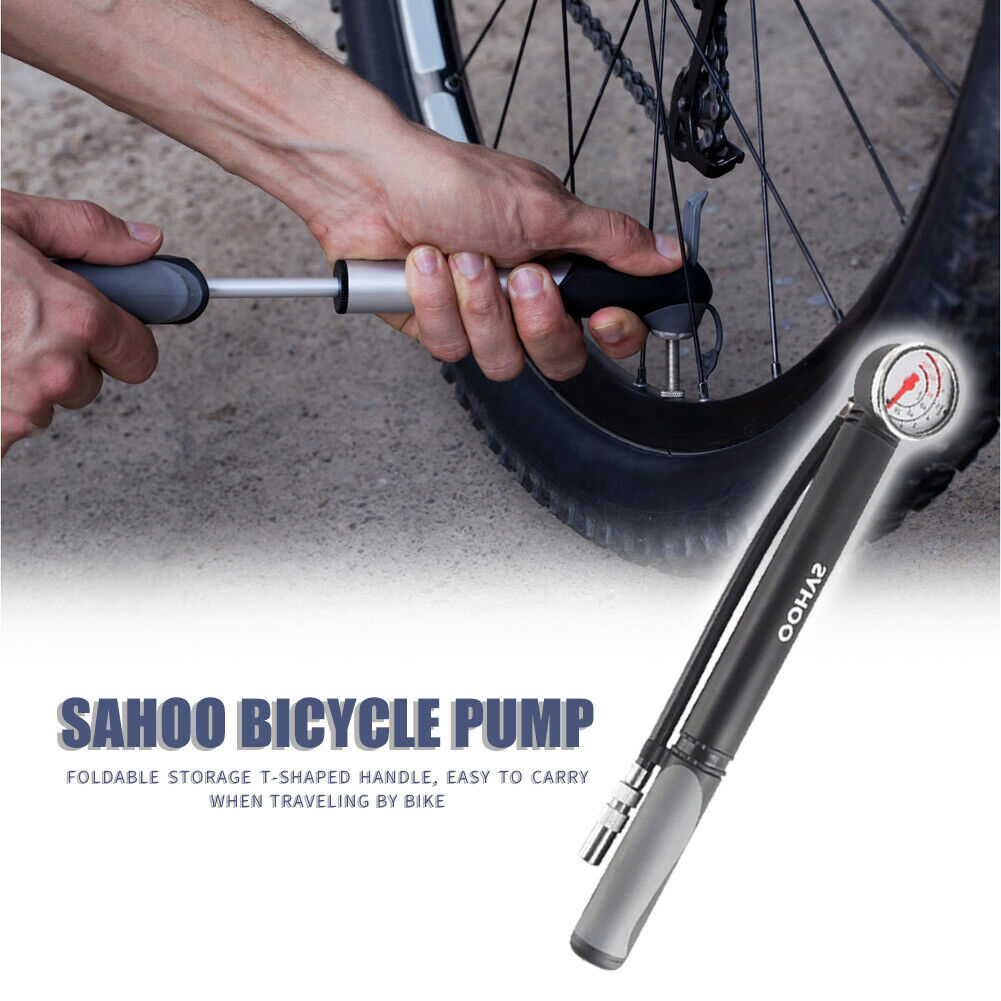 SAHOO 80PSI MTB Bike Pump Bicycle Tire Ball Air Inflator w/ Pressure Gauge