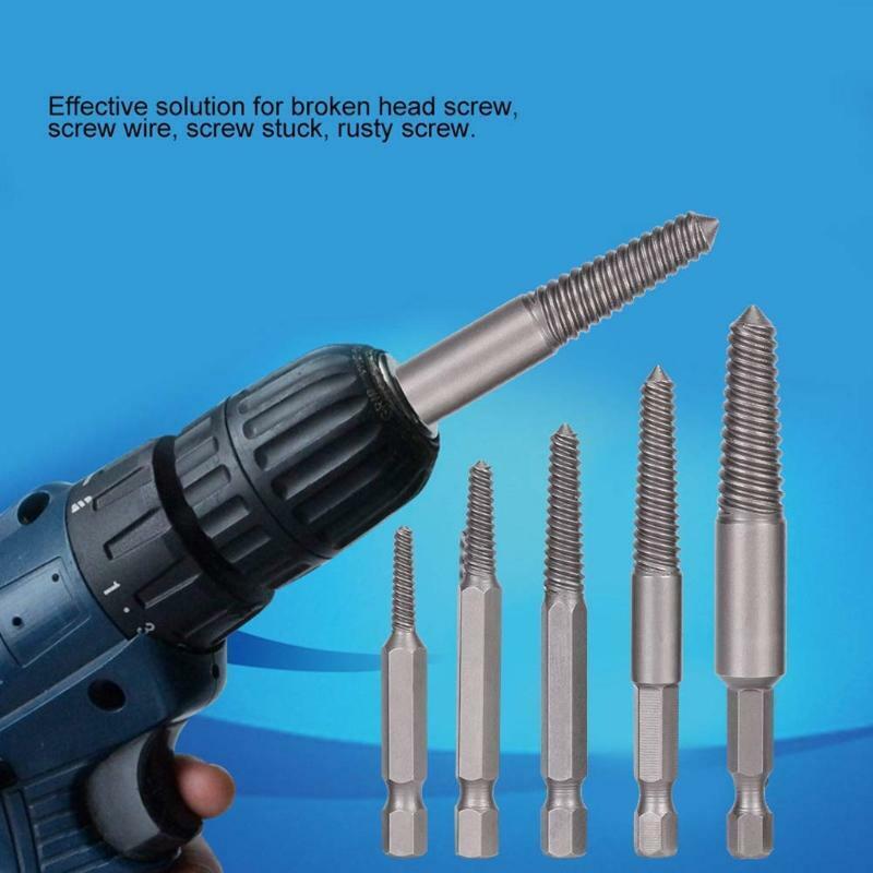 Broken Screw Remover Set Hex Shank Fine Teeth Damaged Bolts Removal Tool 5 Pcs