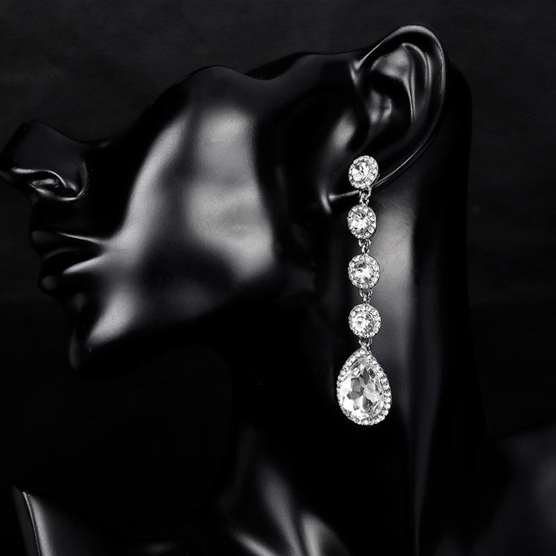 Korean Style Alloy Crystals Long Dangle Earring Bridal Earrings for Daily Dating