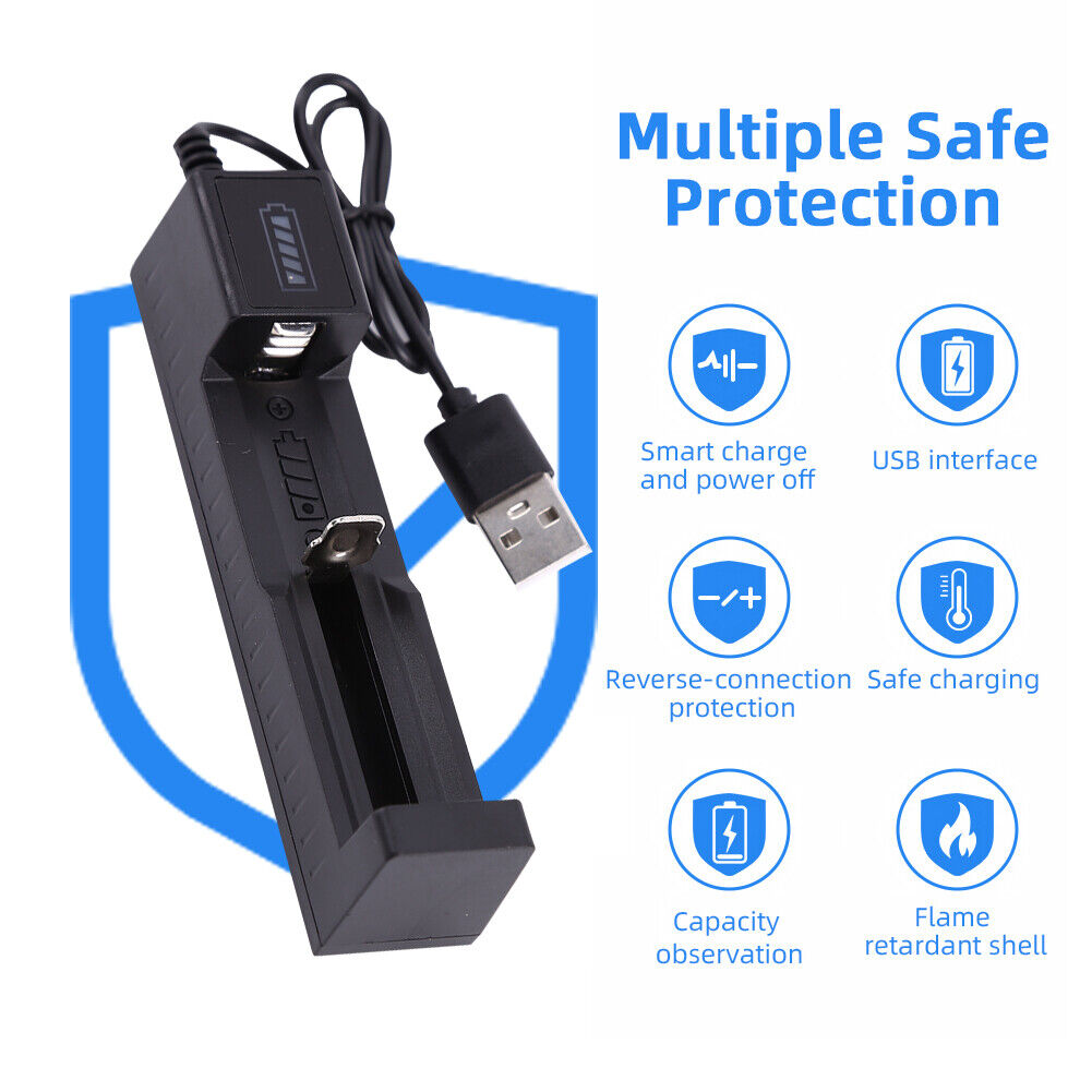 USB Battery Charger 1 Slot Charging Adapter for 18650 21700 22650 16340
