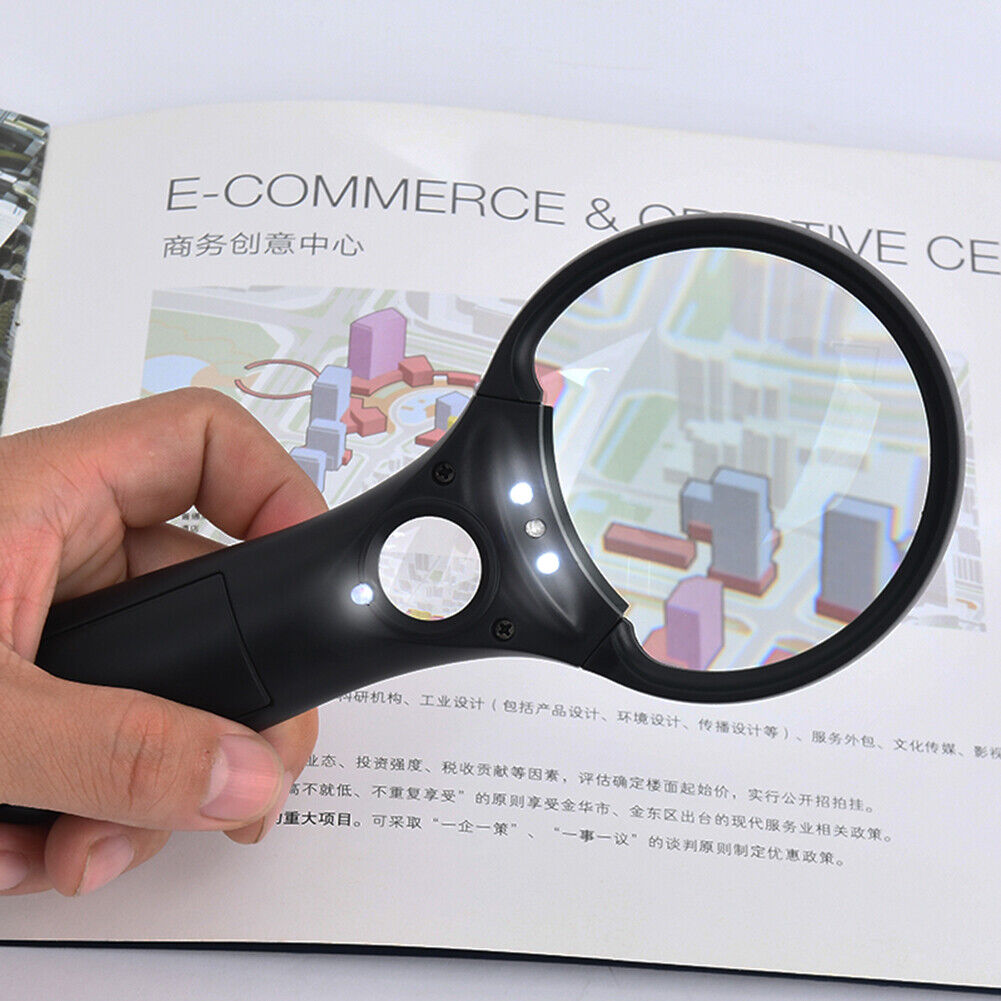 3x/45x Handheld Magnifying Glass Lens w/ 4LED Lights Illuminated Magnifier