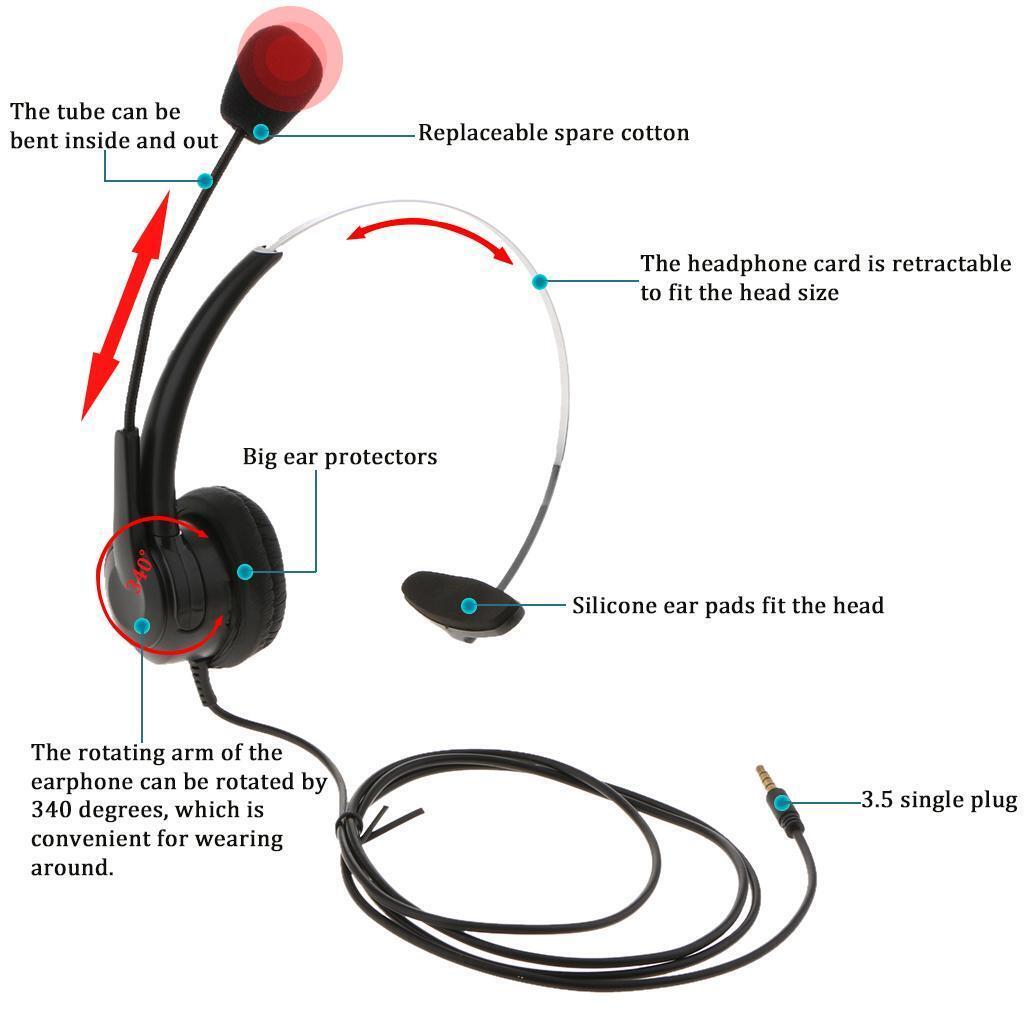 Corded Cell Phone Headset with Mic, 3.5mm Over Head Noise Cancelling Headset