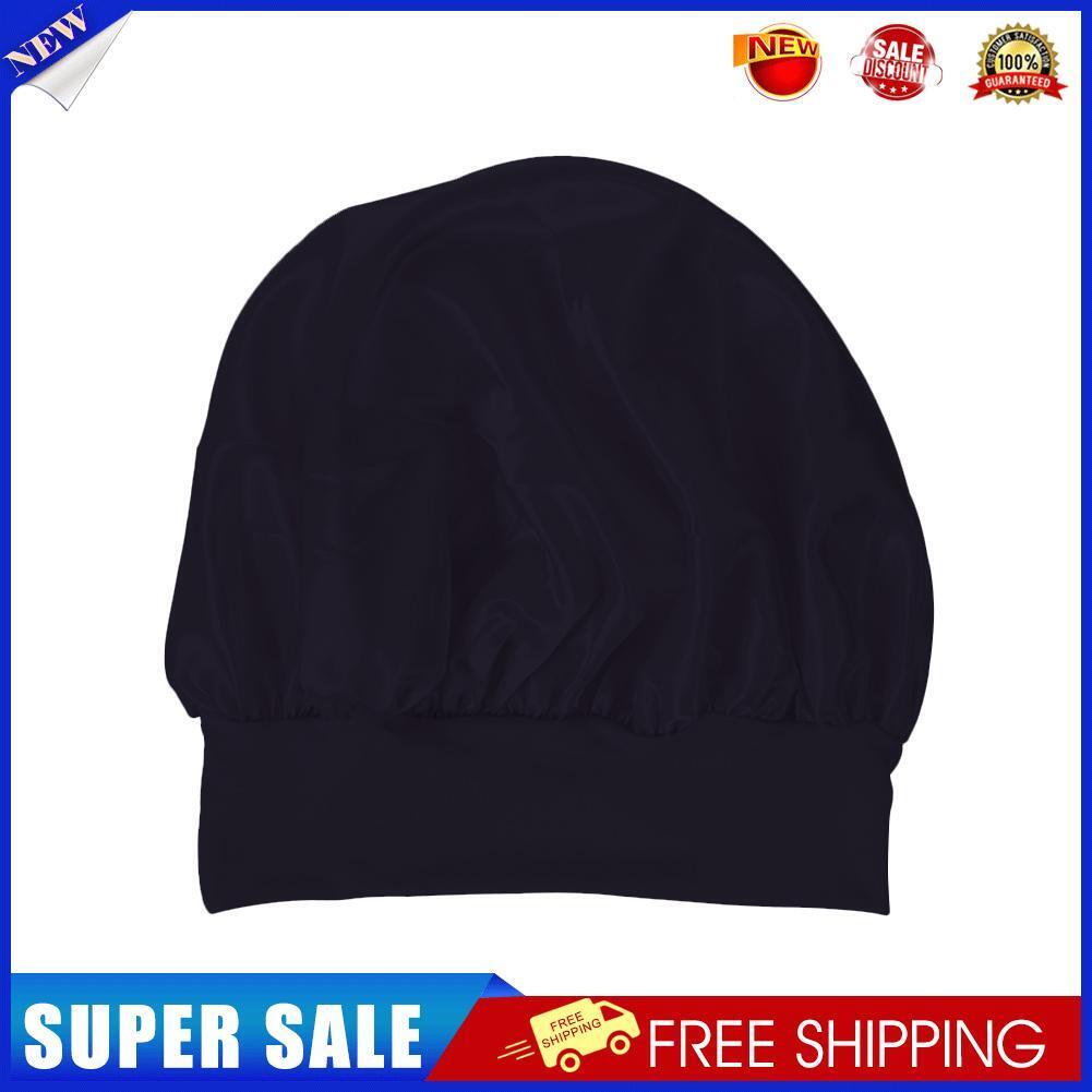 Women Night Sleep Hair Cap Satin Adjustable Curly Hair Styling Hat (Black)