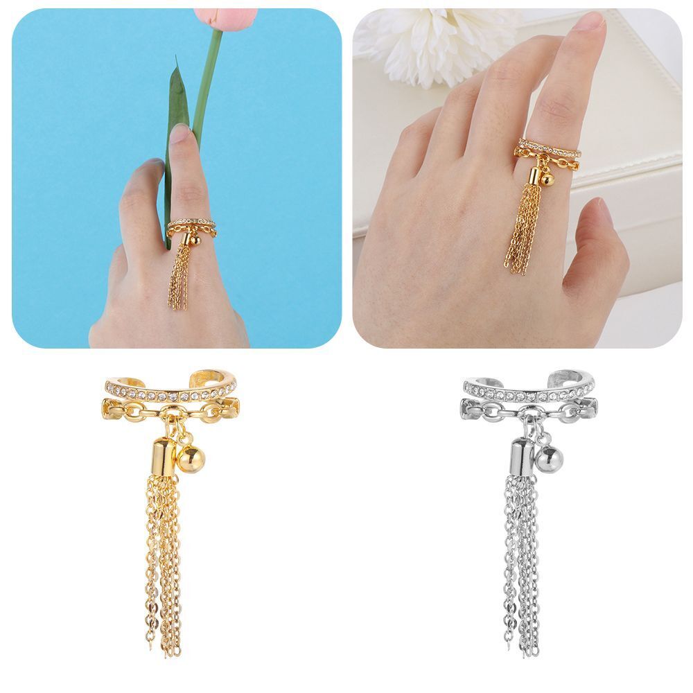 Engagement Rhinestone Gothic Zircon With Spike Pendant Link Chain Tassel Ring