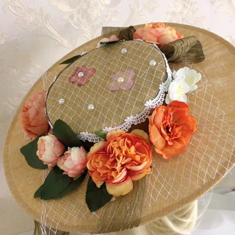 Trendy Sunshade Flat Hat Beach Hat Flower Decor Sunhat for Lolita Party Girls