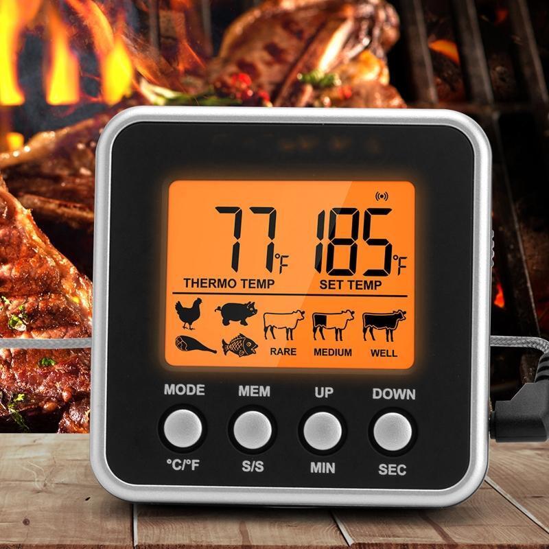 Cooking Food Candy Thermometer Timer with Stainless Steel Probe Backlight