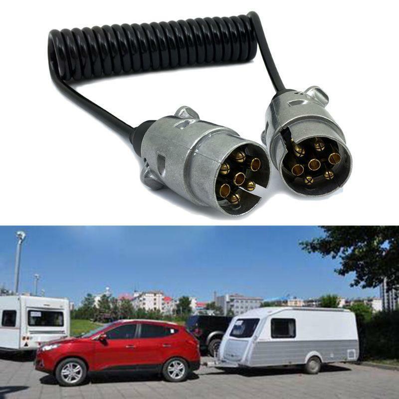 7 Pin Metal Trailer Plugs w/curly extension Cable Lead 1.5M Male To Male 12V