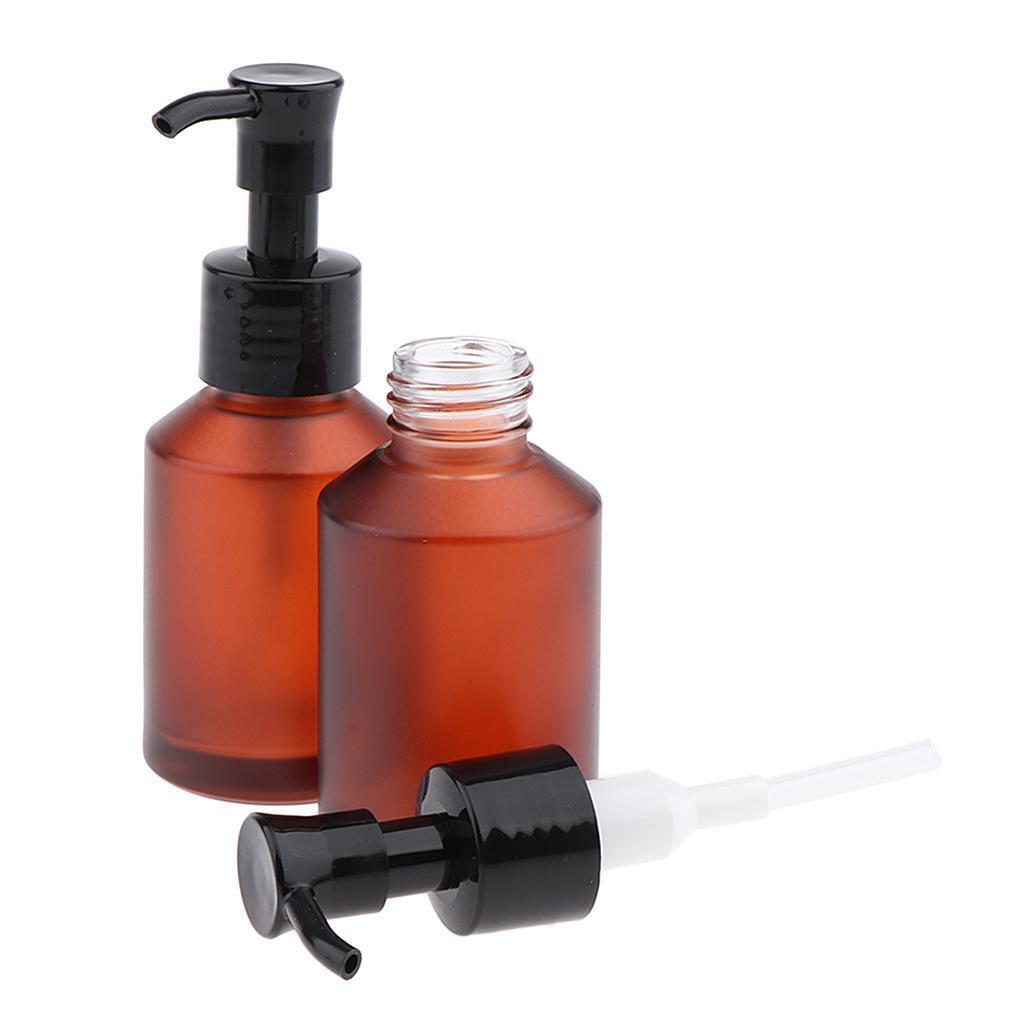 4pcs Empty Glass Pump Bottle Refillable Cosmetic Lotions Bottle 100ml 60ml