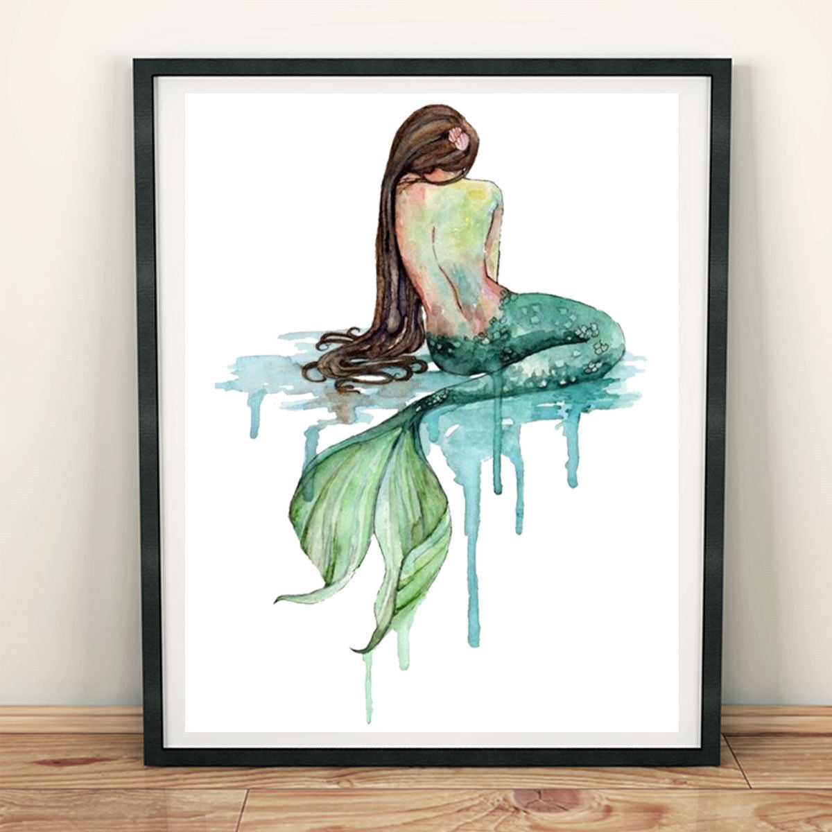 30X40cm Green Mermaid Canvas Poster Home Bedroom Wall Room Kids Room Decor