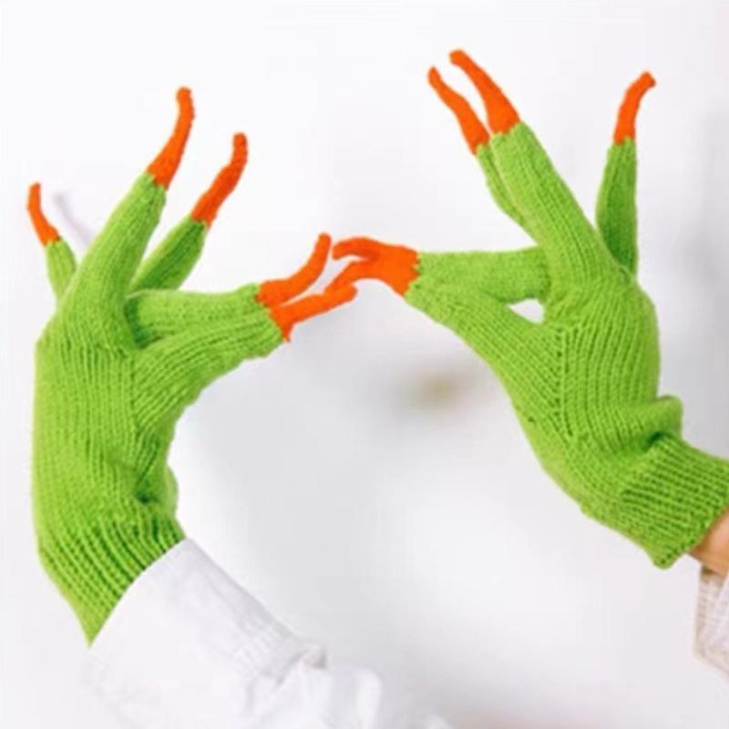Stretchy Knitted Gloves Full Finger Gloves Creative Green Gloves for Riding