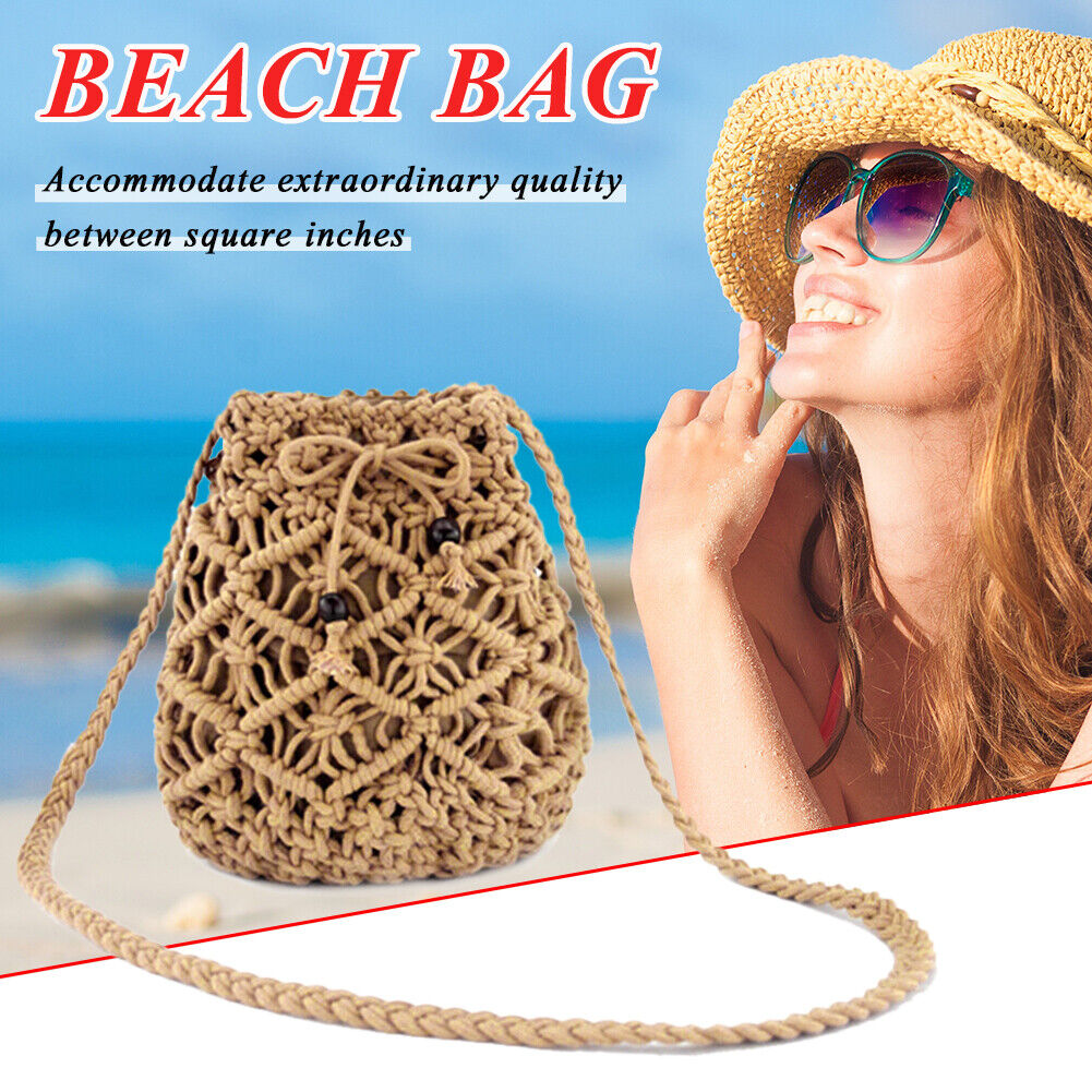 Women Fashion Summer Beach Weave Shoulder Crossbody Messenger Bucket Bag