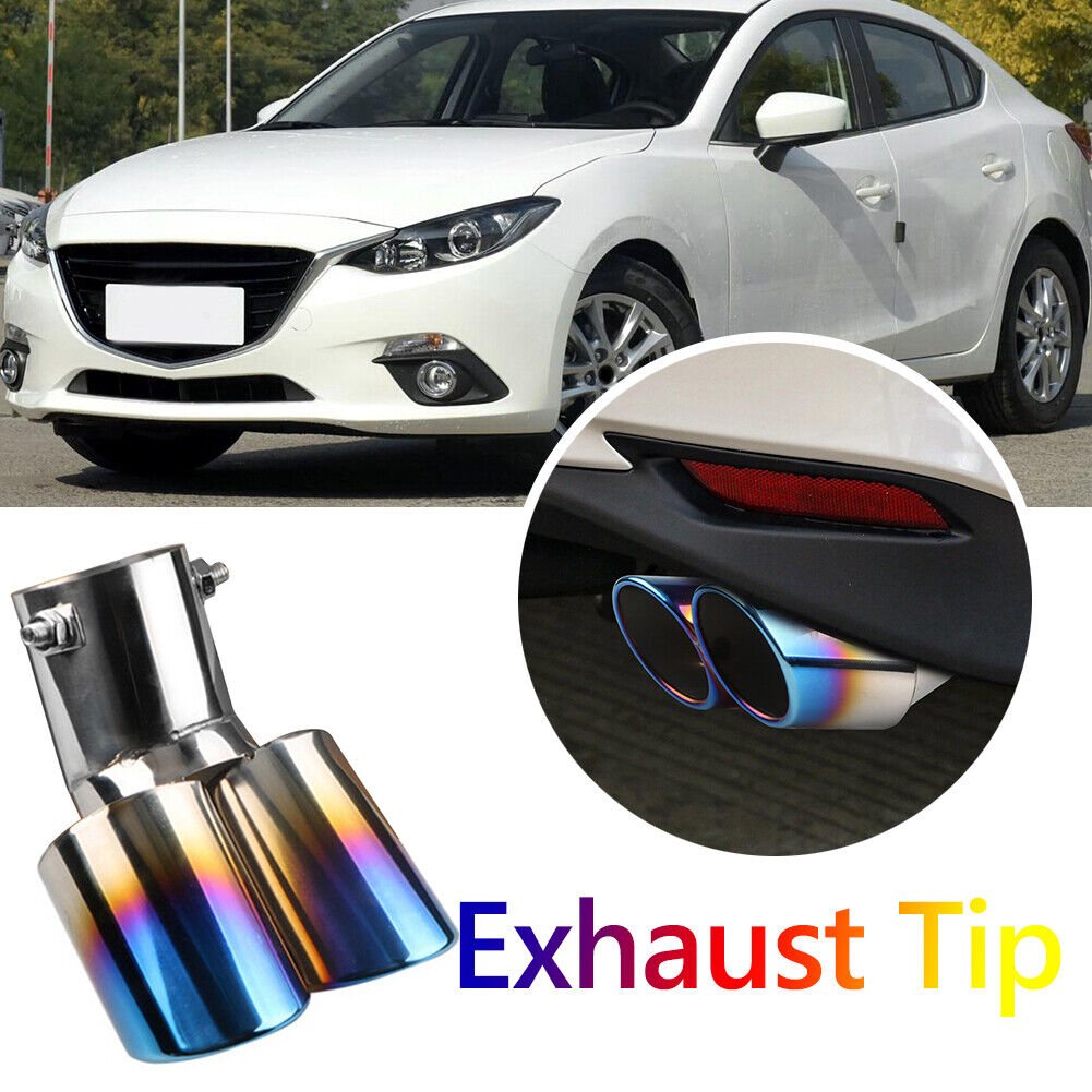 Dual Outlet Burnt Blue Stainless Steel Car Exhaust Tip Rolled Edge Muffler