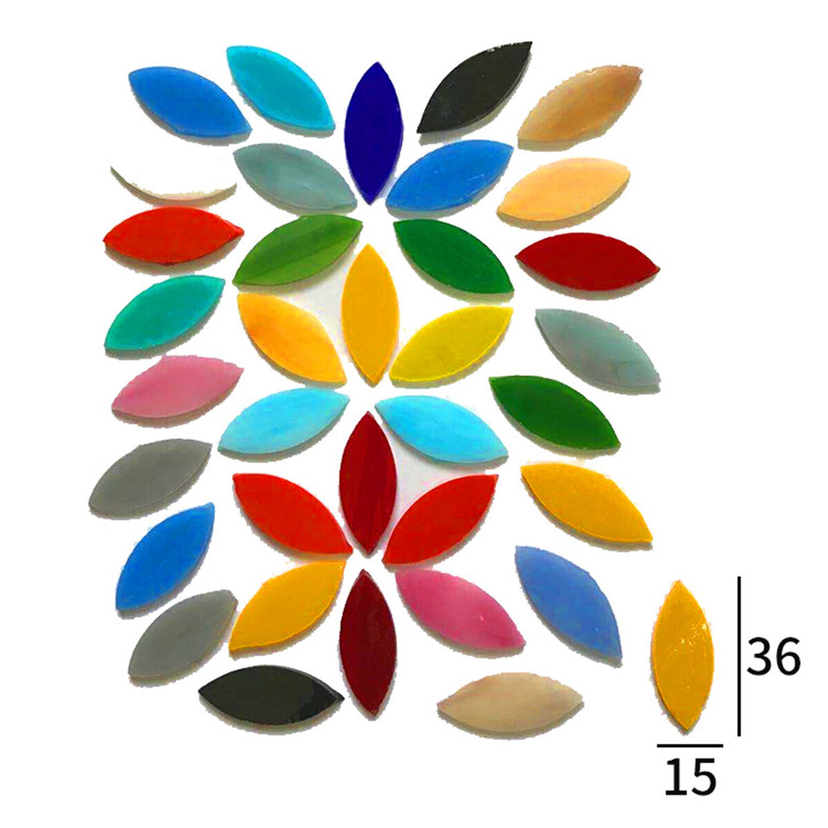 100 Pcs Assorted  Mosaic Tiles Flower Leaves Stained  Decoration
