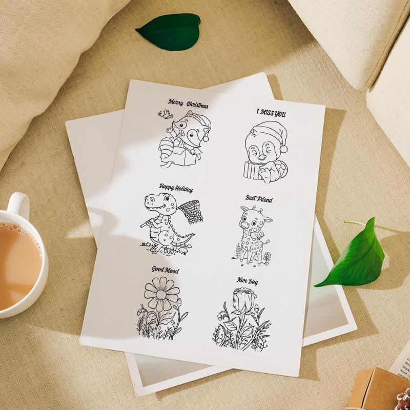 Animal Flower Stamp Cartoon Deer Dinosaur Seal Handmade Crafts for Card