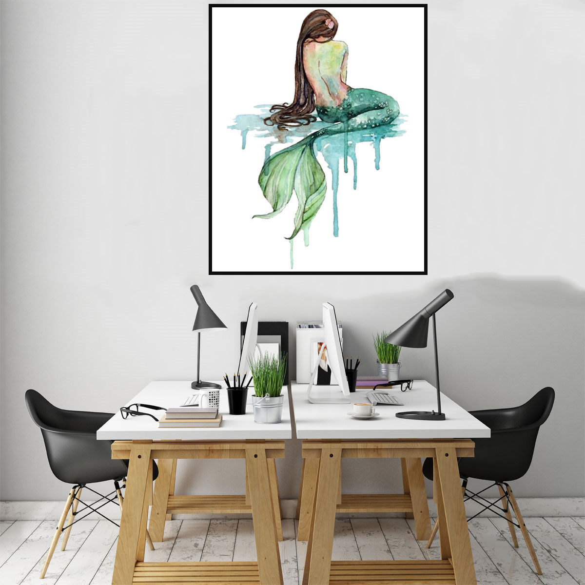 30X40cm Green Mermaid Canvas Poster Home Bedroom Wall Room Kids Room Decor