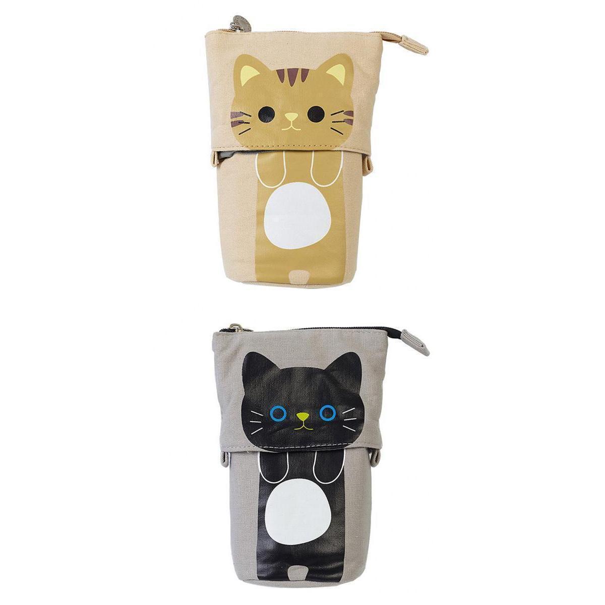 2 Pcs Foldable Cat Pencil Case Makeup Box Gifts for Girls Women School