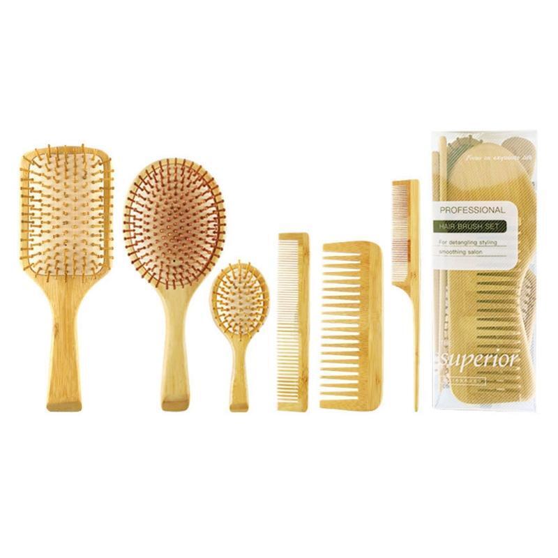 7pcs Bamboo Anti-Static Comb Detangling Hair Brush Scalp Massage Combs Styling