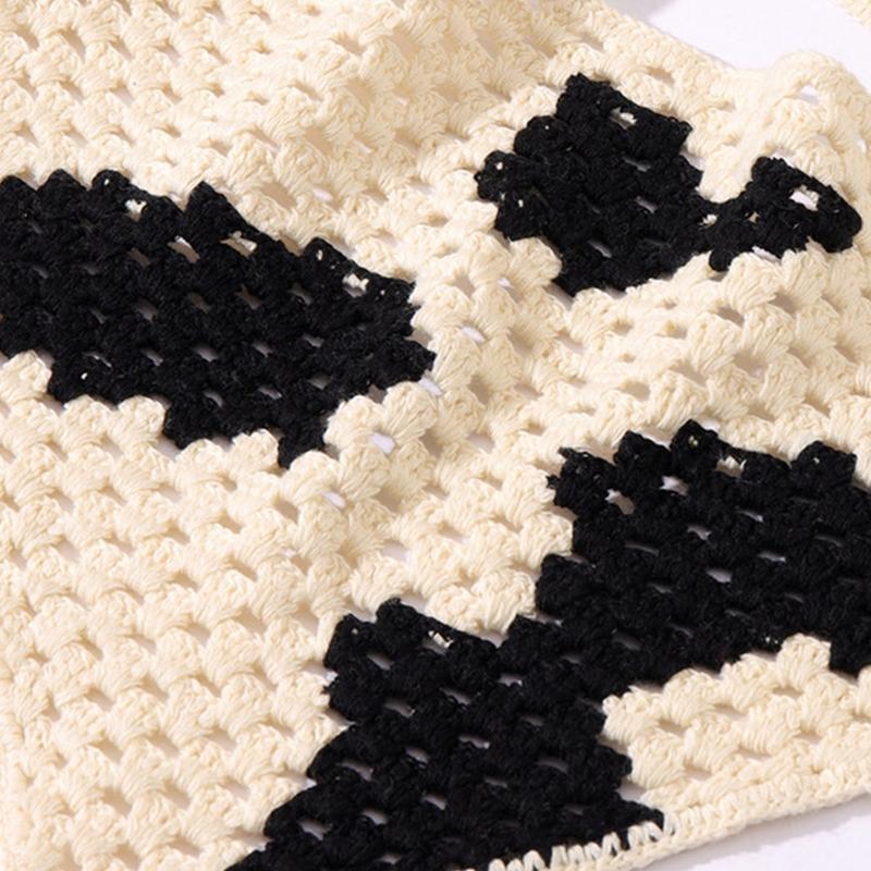 Cow Pattern Knitted Hair Kerchief Crochet Bandana Tie Back Head Wrap for Women