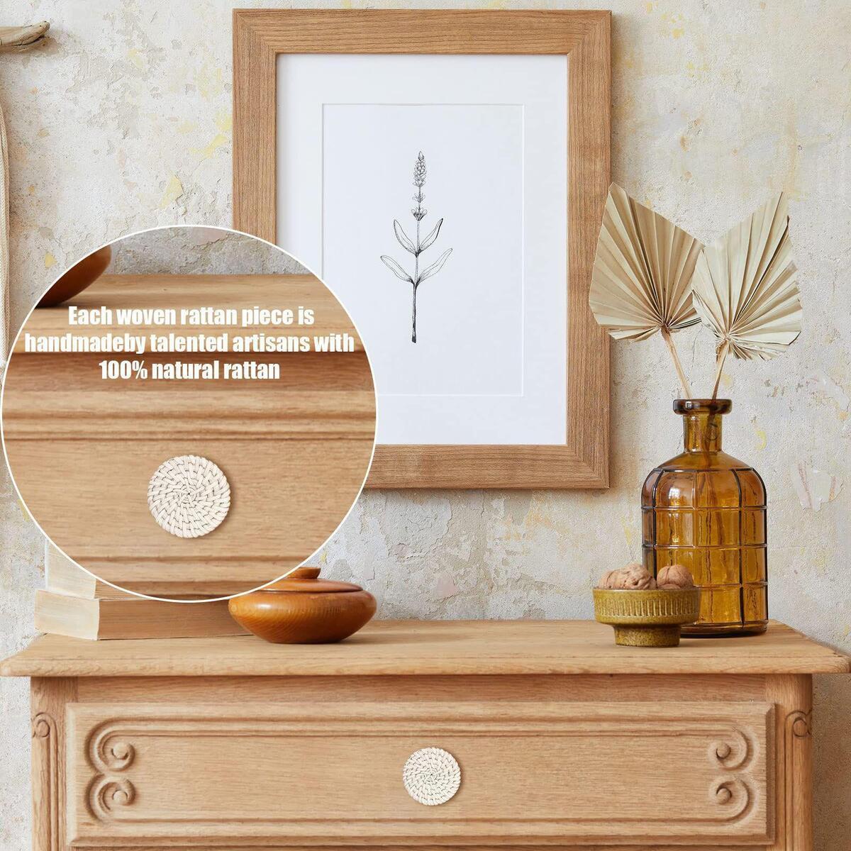 Boho Rattan Dresser Knobs Wooden Rattan Drawer Knobs for Dresser Home Door