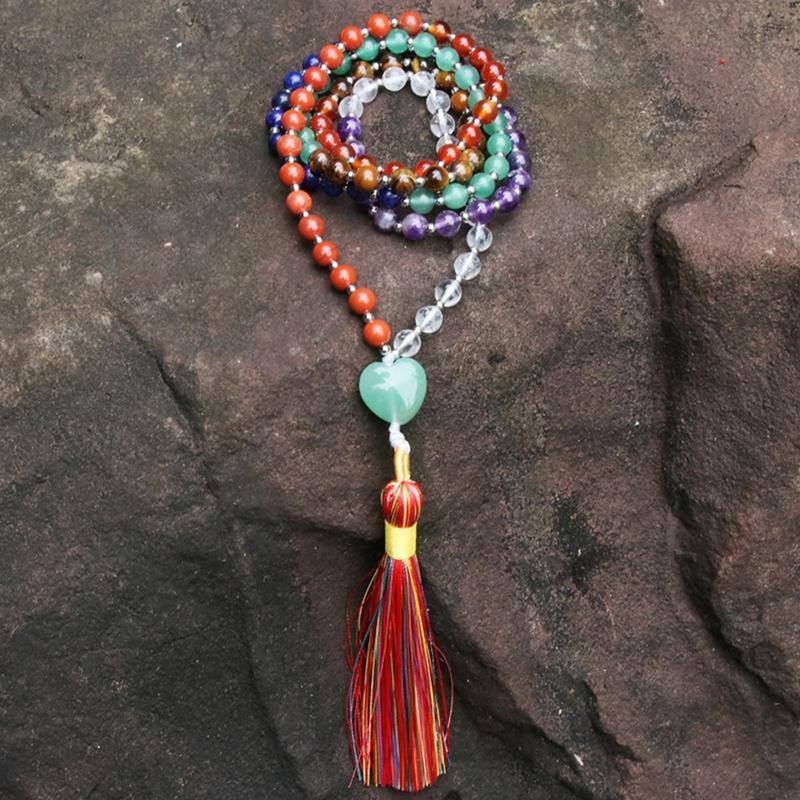 Meditation Tree of Life Pendant Bracelet Hand-knotted Colorful Crystal Necklace