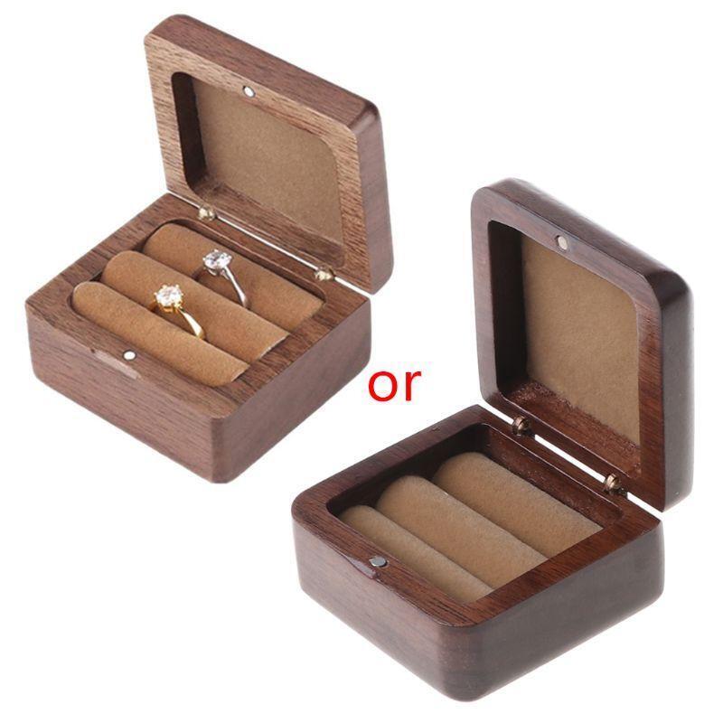 Ring Storage Case Trays Wooden Double Ring Box  Jewelry Box Wedding Gift