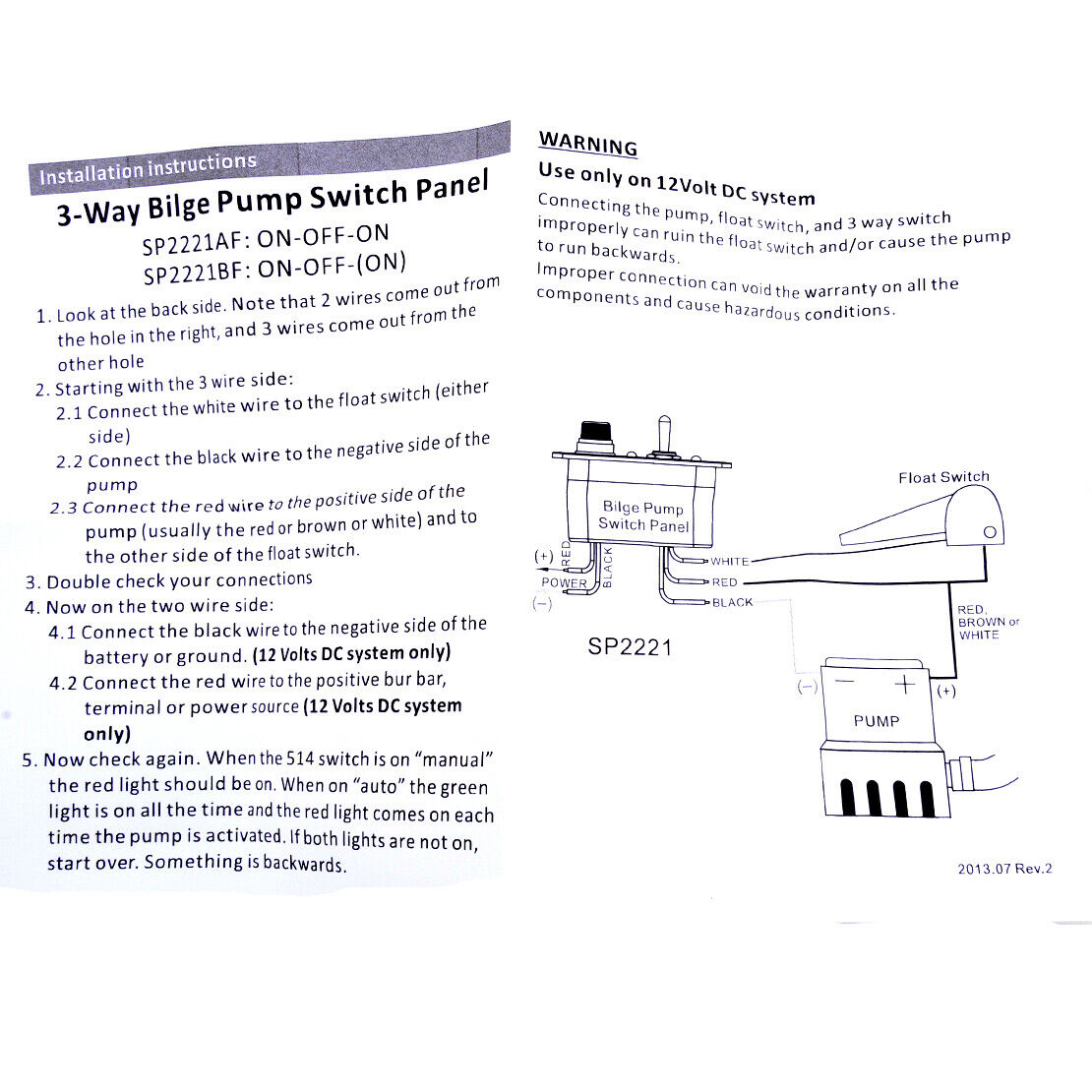 Bilge Pump Switch & Alarm Panel Boat 12V pre-wired & ready to fit White