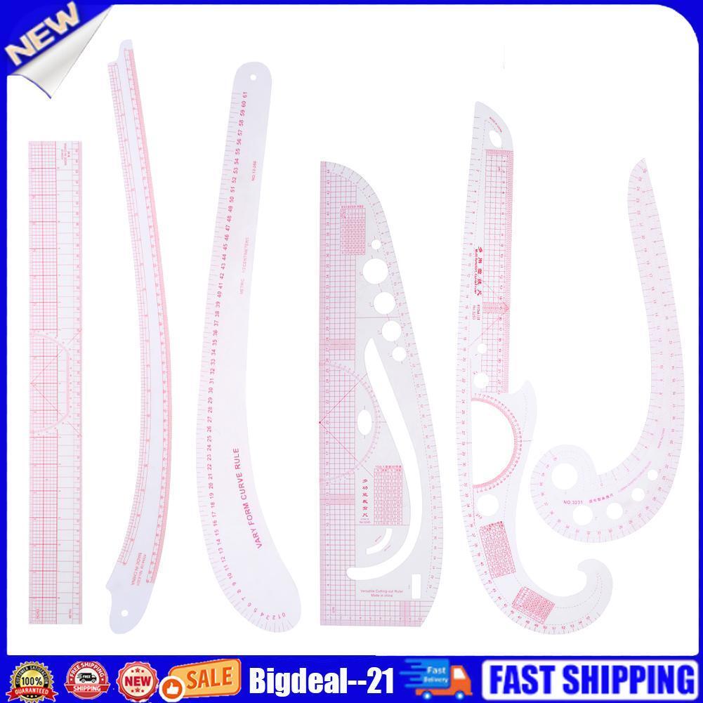6pcs Multi-function Metric Curve Cutting Rulers Sleeve Clothing Yardstick