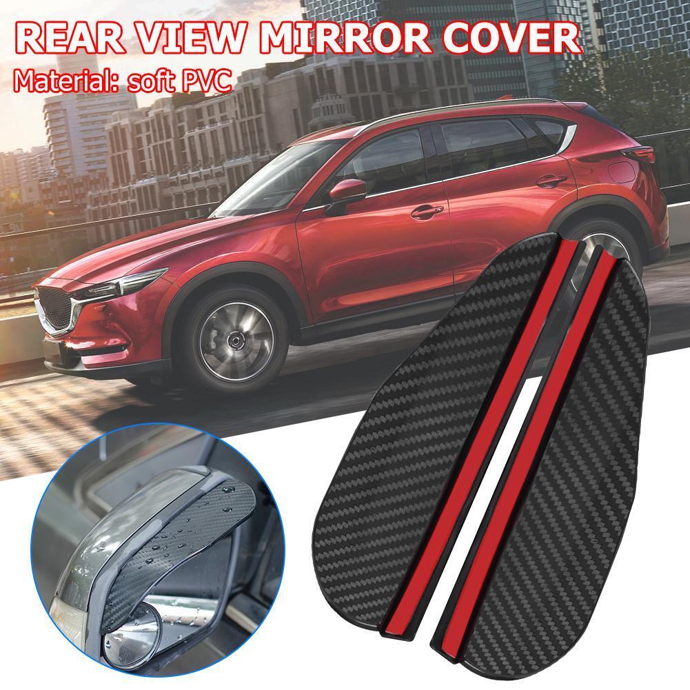 2x Carbon Fiber Look Car Side Rear View Mirror Rain Visor Snow Guard Shield