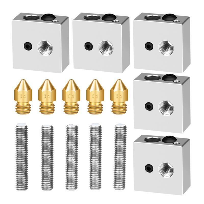 15pcs 1.75mm Throat Tube+0.4mm Extruder Nozzle Print Heads+Heater Blocks Hotend