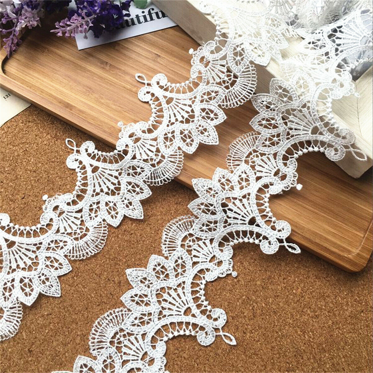 8.5CM Wide White Lace Fabric Embroidered Ribbons Trim Wedding Dress DIY Sewing