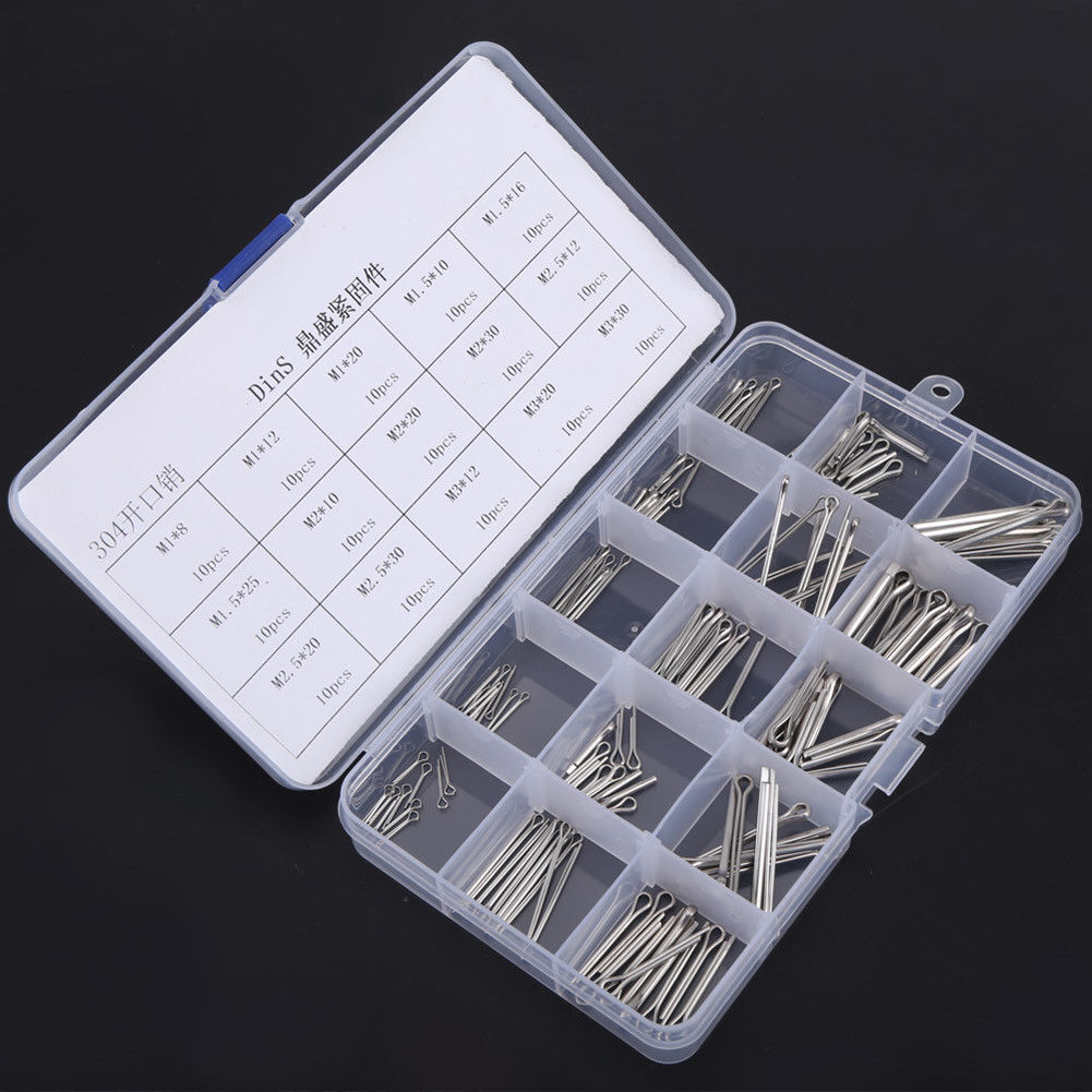 150Pcs 15 Kinds 304 Stainles Steel Split-Cotter Pins Kit M1 M1.5 M2 M2.5 M3 New