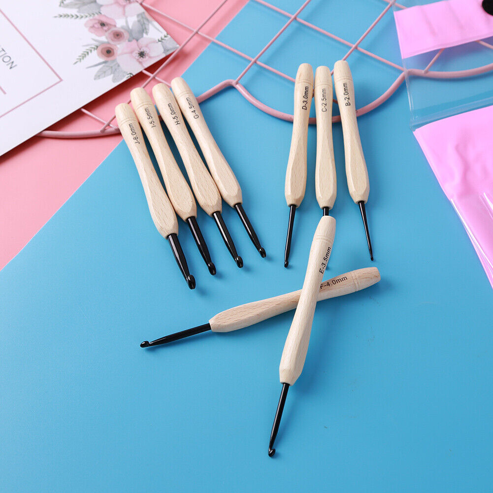 9pcs Wooden Crochet Hooks Knitting Needles Set 2-6mm Crochet Sewing Craft