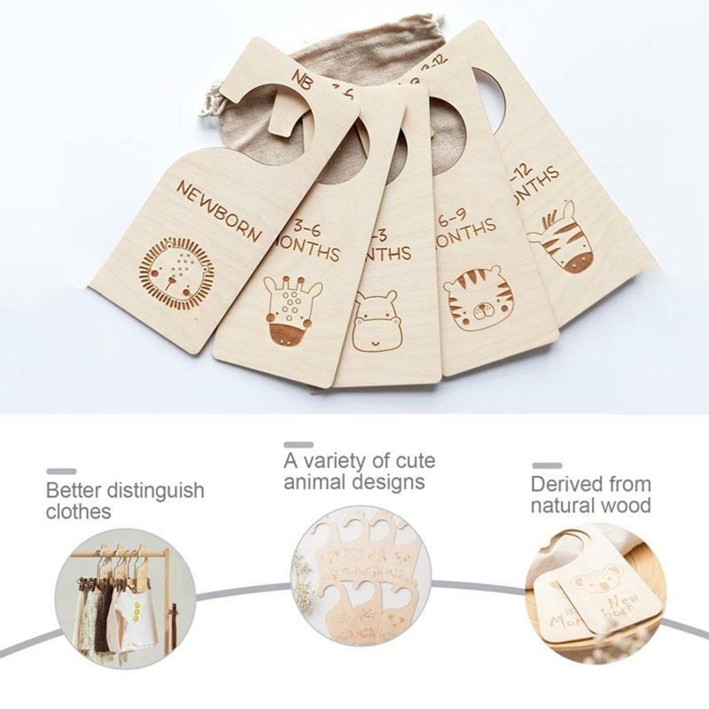 5 Pcs Baby Closet Size Divider Wooden Baby Closet Organizers from Newborn Infant