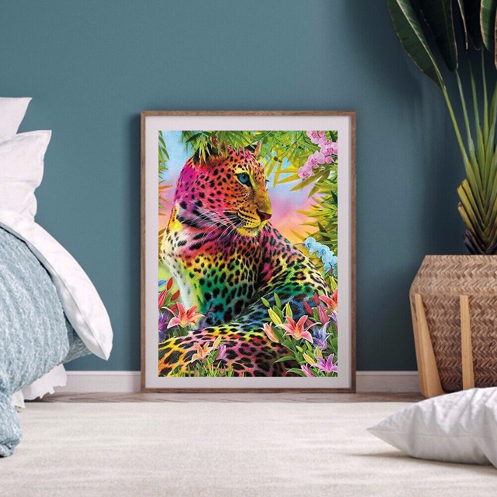 DIY Color Panther Animal Full Drill Round Diamond Painting Kit Room Decor