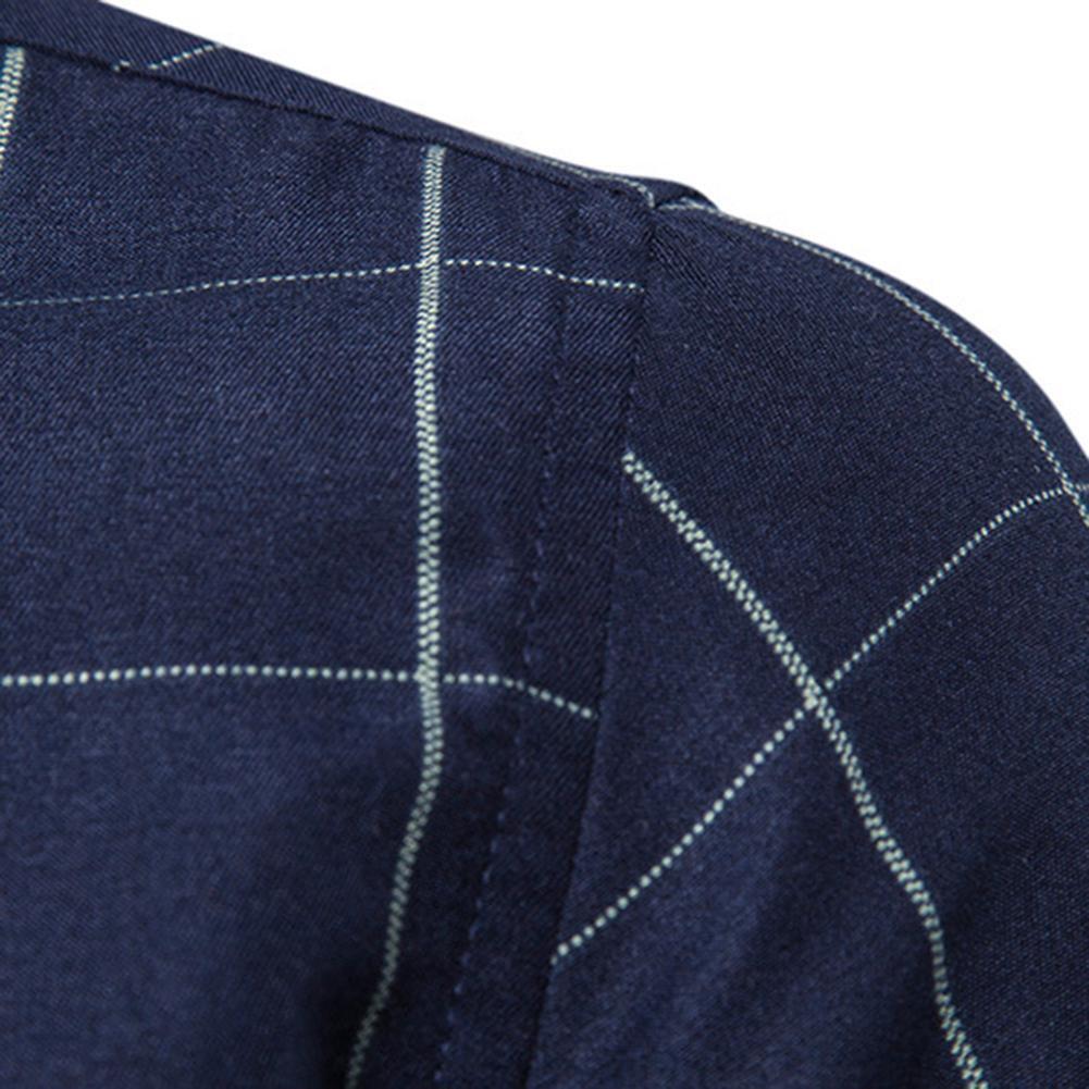 Men Plaid Cotton Shirts Spring Casual Youth Shirt Lapel Blouse (Blue)(4XL)
