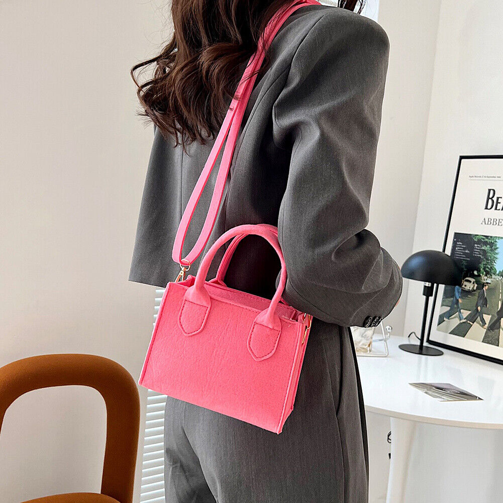 Felt Shoulder Message Bag Pure Mini Purse Crossbody Tote Handbag (Rose red)