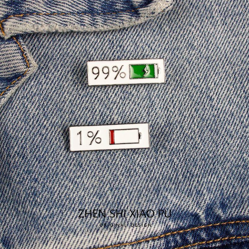 2Pcs Cute Enamel 1% 99% Power Brooch Childhood Laple Pin Jewelry Badge Gift