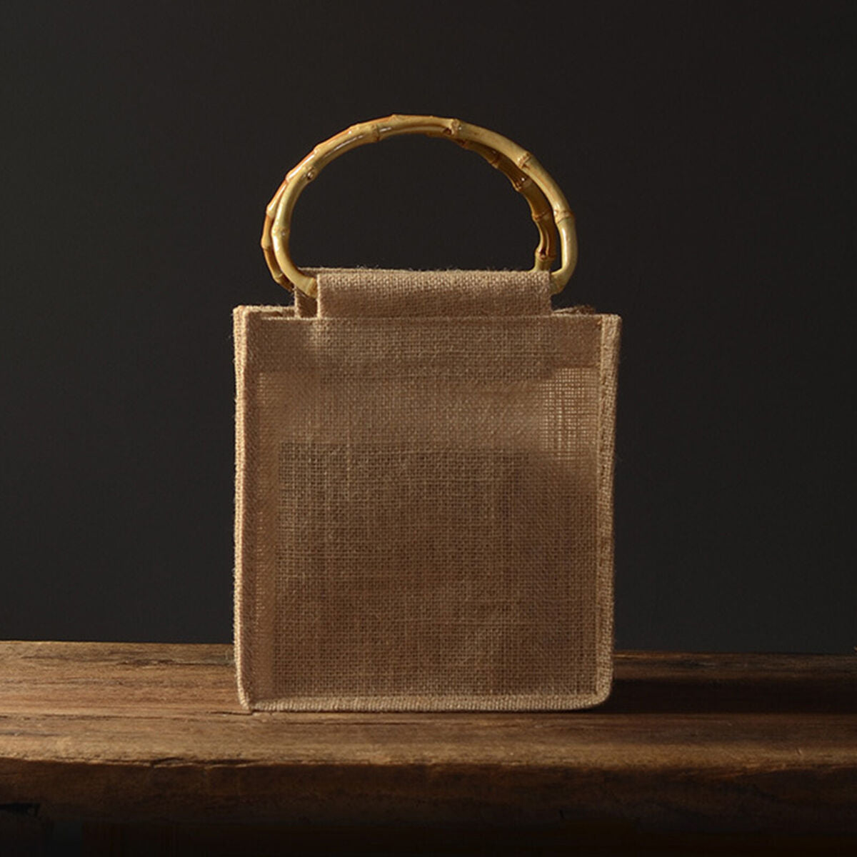 Jute Tote Bags for Women Bamboo Handle Handbag Shopping Bag Reusable