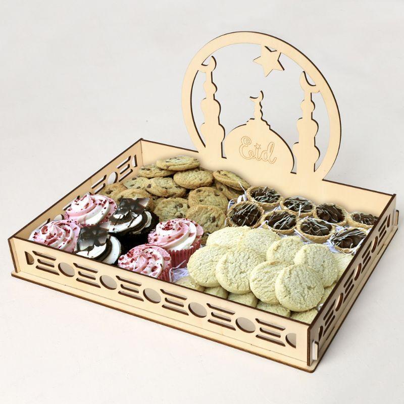 Rustic Wooden Eid Mubarak Ramadan Party Food Serving Tableware Dessert Pastry
