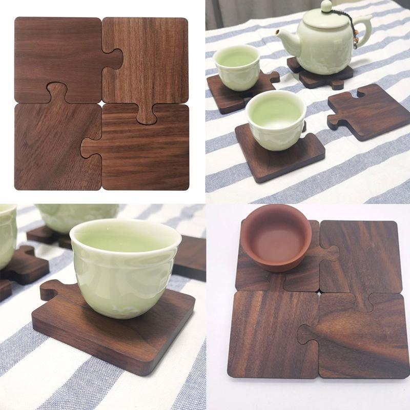 Black Walnut  Dark Wood Coaster Puzzle Splicing Heat Insulation Placement Pad