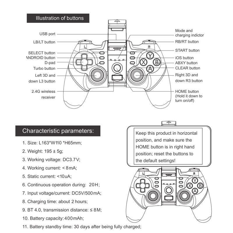 T6PRO Wireless Gamepad Video Game Controller with Turbo Function for iOS/Android