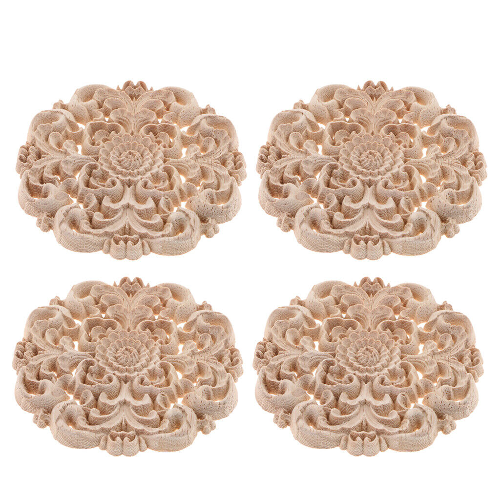 4pcs 10cm Unpainted Elegant Wooden Furniture  Decor for Windows Mirrors